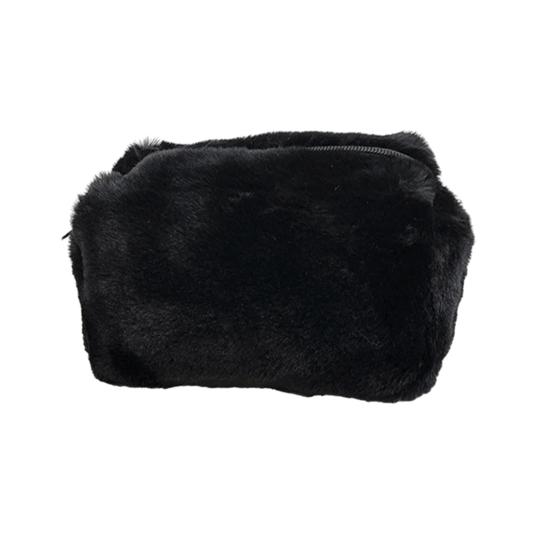 

Однотонная плюшевая косметичка большой емкости на молнии портативная многофункциональная женская и девчачья чёрный
