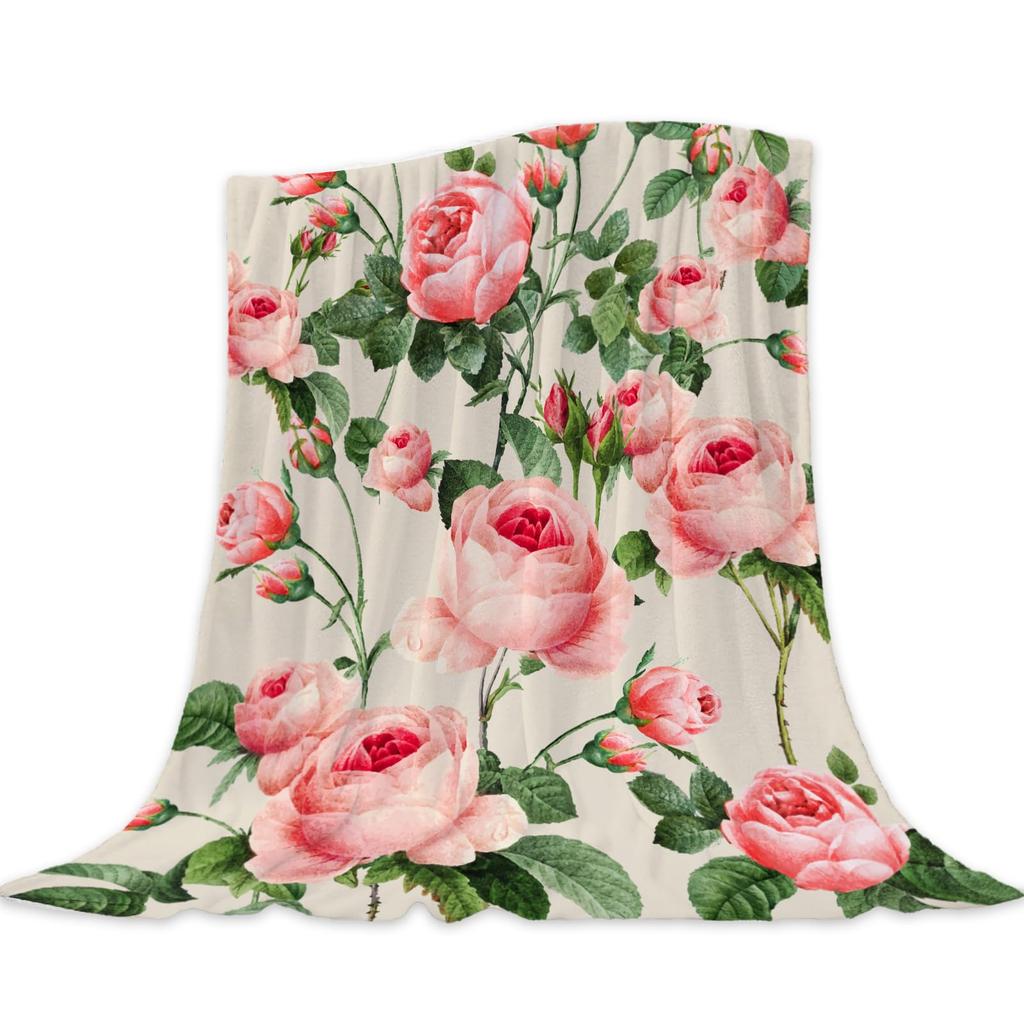 Romantic Rose Floral Blanket For Valentine's Day Gift Soft Flower Fleece Blanket for Bed Sofa Couch Chair Outdoor Travel Camping