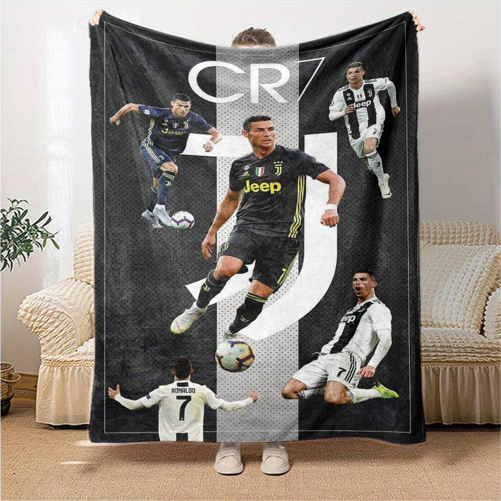 CR7 Logo Theme Collage Print Fleece Blanket Soccer Fan Soft Warm Throw Blanket for Sofa Couch Bedroom Home Decor Gift