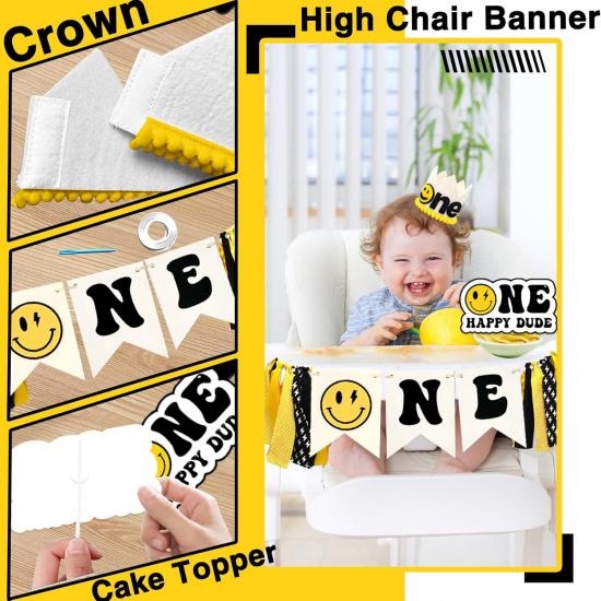 One Happy Dude Birthday Decorations, One Happy Dude 1st Birthday Party Decoration, Backdrop Balloons Garland Monthly Photo Highchair Banner Balloon