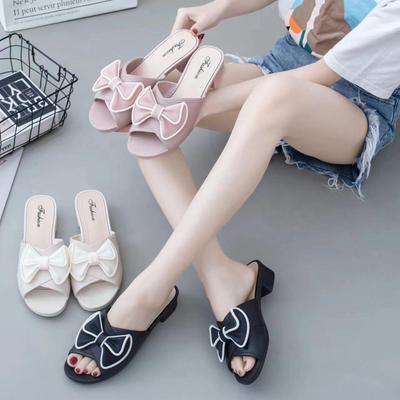 Koreansk Stil Knut Kilklack Tofflor: Damsandaler sommar, halkfria, tjock sula, mode