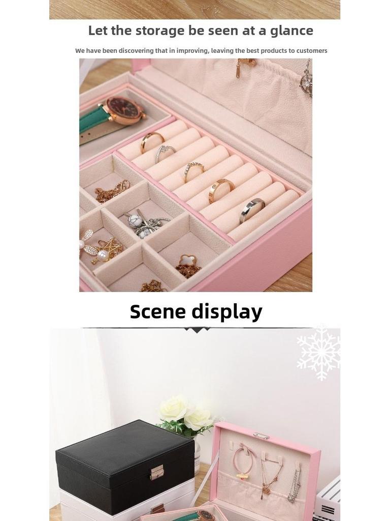 Elegant Double-Layer Jewelry Storage Box with Lock, Wooden & PU Leather Finish