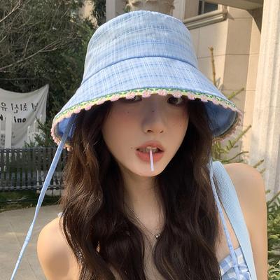 Lace White Fisherman Hat Children Spring Big Head Circumference Washbasin Hat Sunshade Sunscreen Bucket Hat
