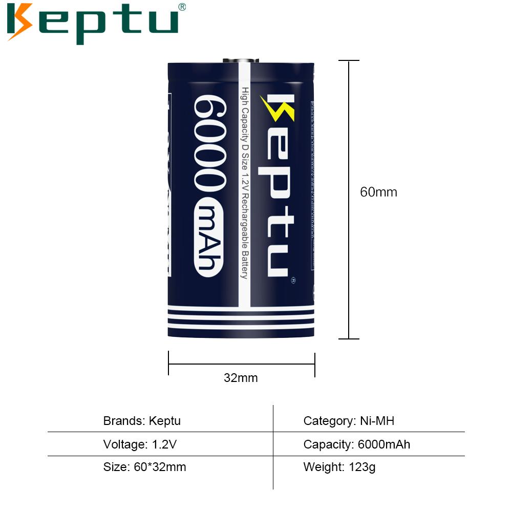 KEPTU 6000mAh 1.2V D Size Rechargeable Batteries – Long-Lasting Power for Flashlight and Radio