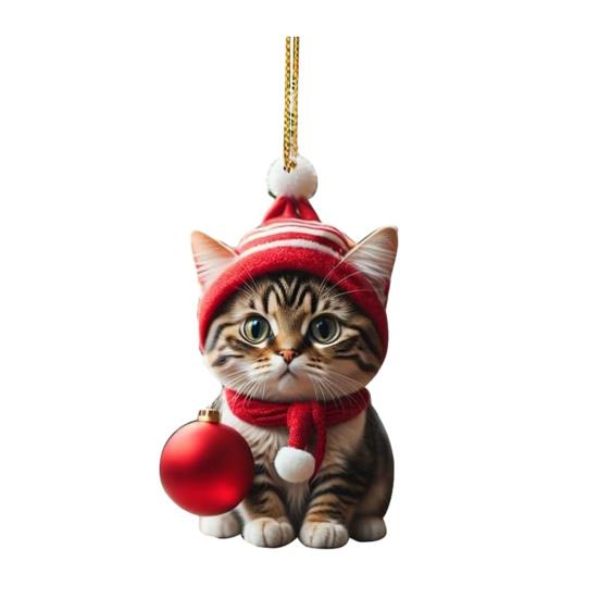 

Рождественский кот Украшение Рождественской елки Подвесной рюкзак Брелок Акриловый праздничный аксессуар для 7