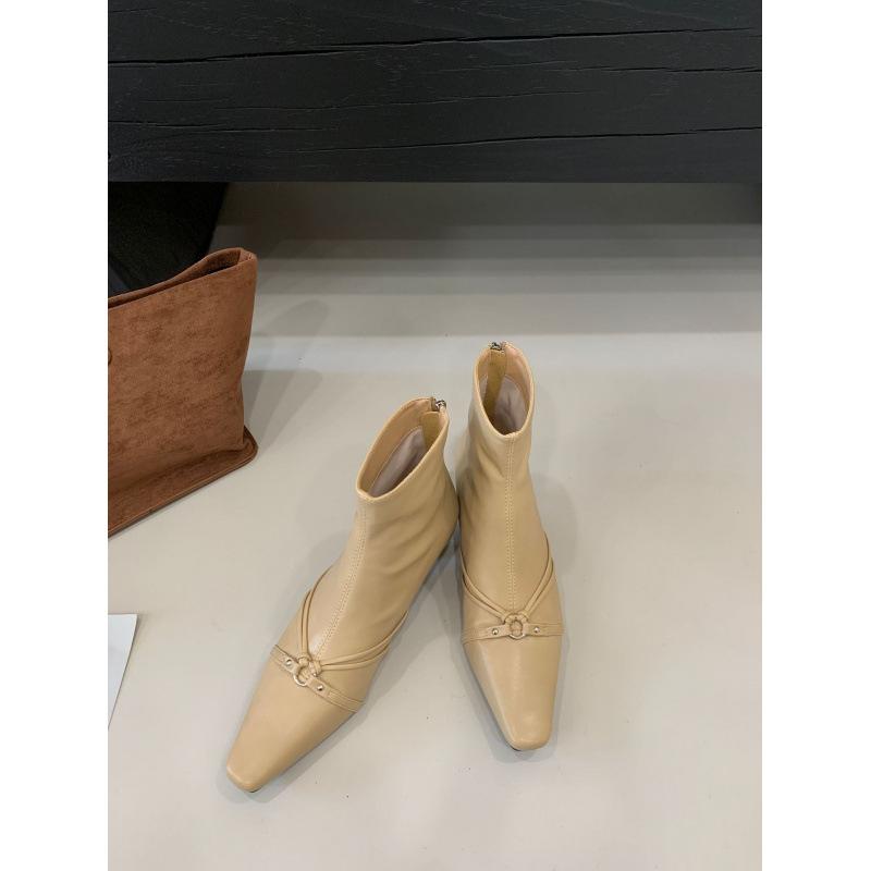 

Temperament belt buckle square head short boots women s 2025 autumn and winter new rear zipper thin boots thin heel short boots 39