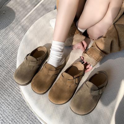 Leather Boken Shoes Women's 2025 Spring New Outer Wear Platform Boken Bag Head Half Tray Lazy One Pedal Slippers