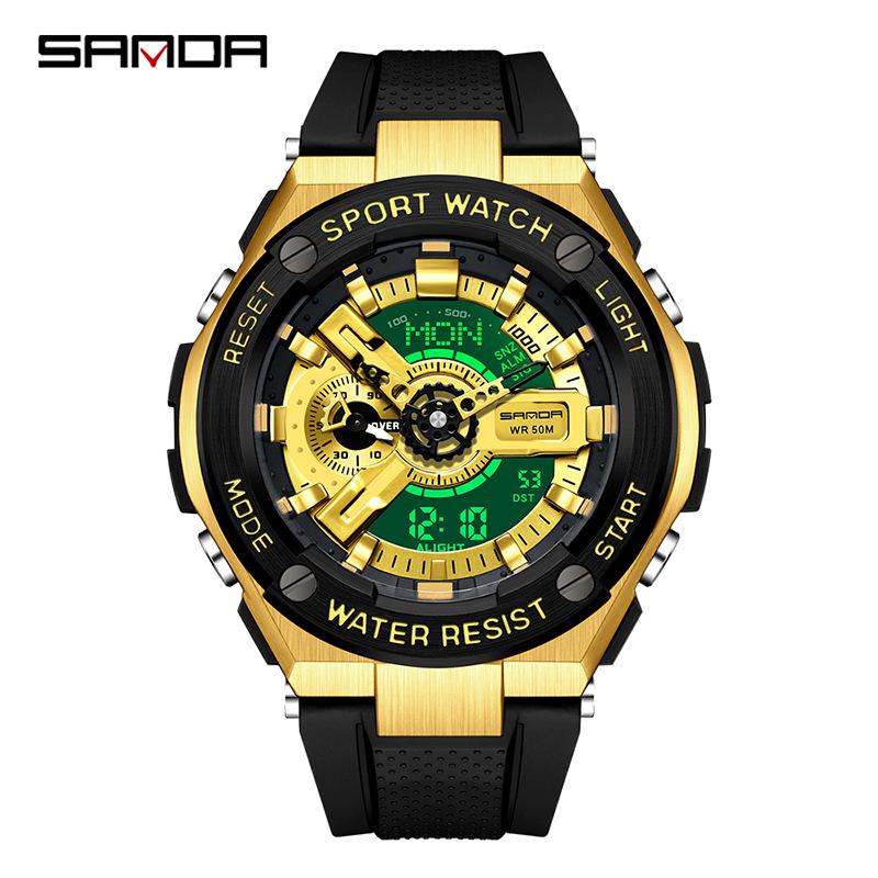 Sanda Youth Dual Display Waterproof Sports Watch with Multifunctional Light-up Feature for Students