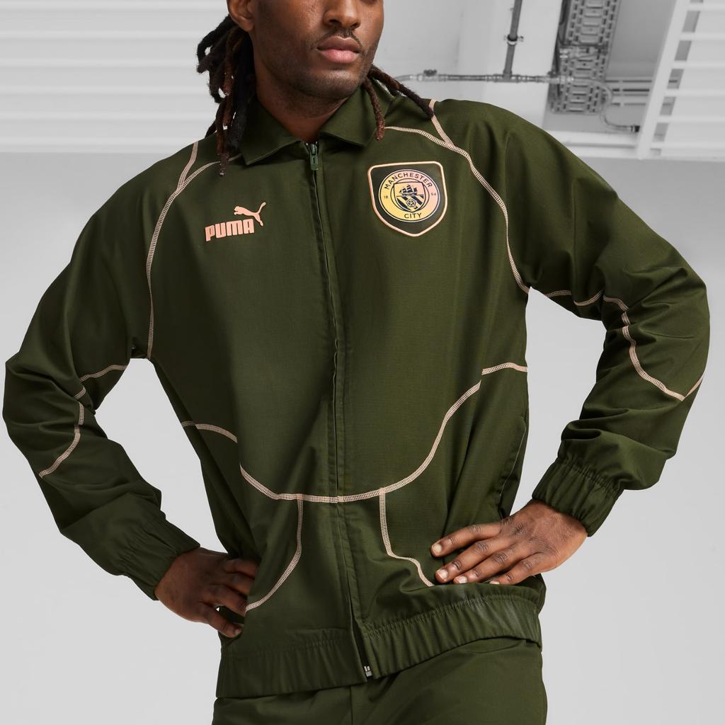 Puma Manchester City Ftbl Statement FW24 Giacca da Tuta Con Logo Moda Zip Manica Lunga Giacca Sportiva Uomo Verde 777794-29