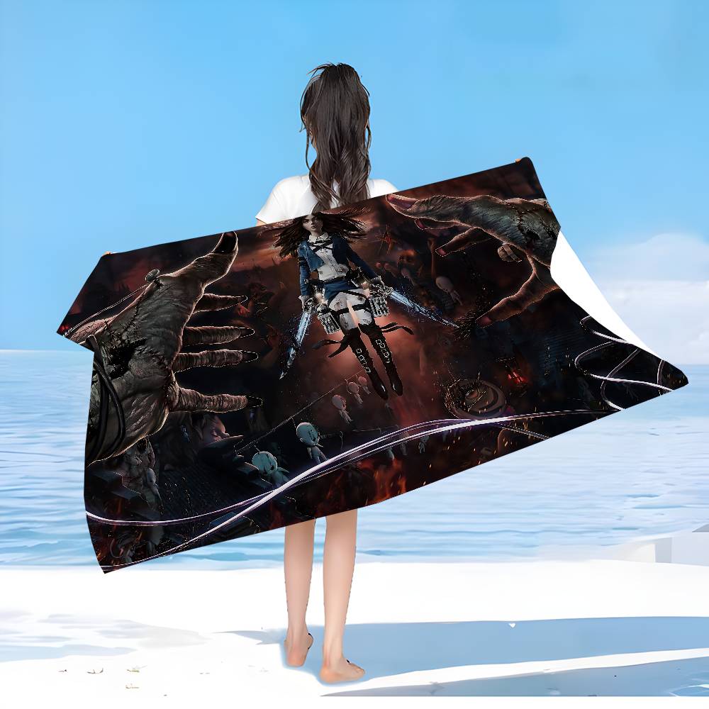 Horror Game A-Alice Madness Returns Anime Beach Swimming Towel Soft Absorbent Washcloth Children's Gifts For Travel Camping Gym