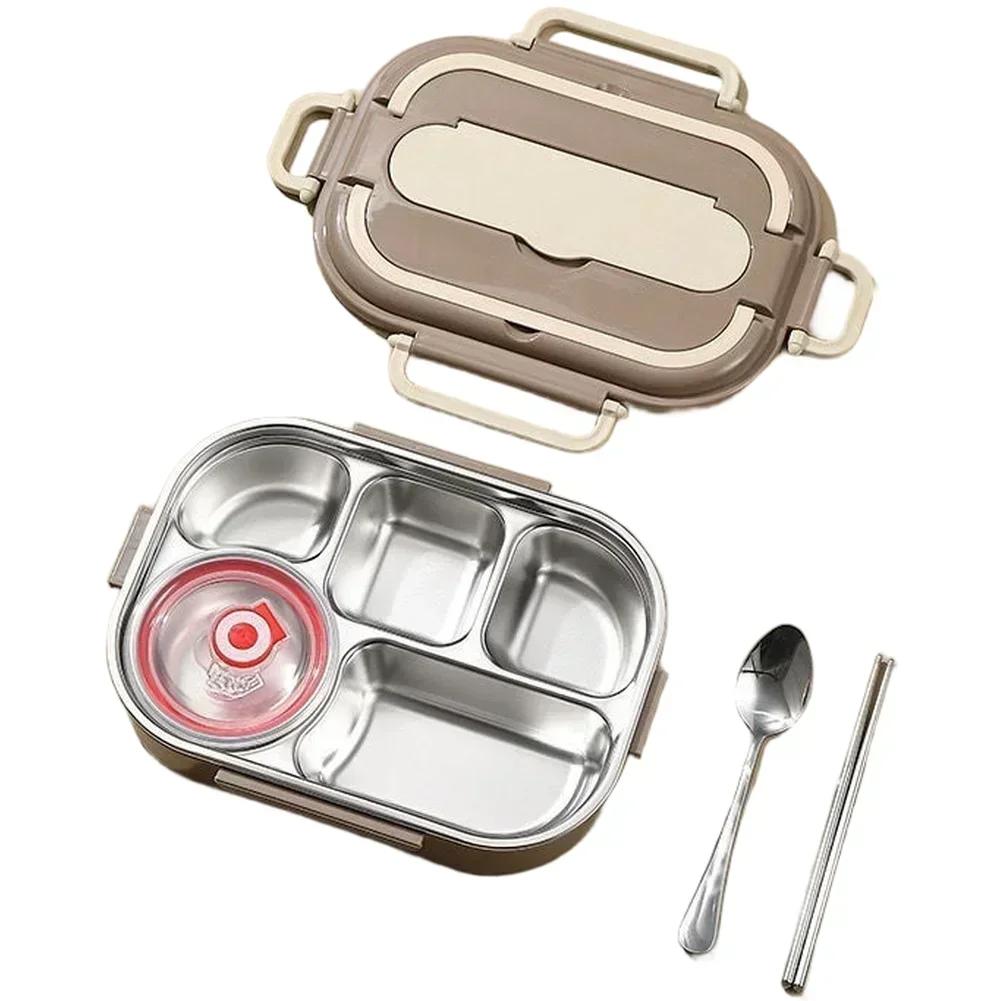 Leak Proof Stainless Steel Lunch Box with Microwave Safe Compartments for Kids Portable Meal Container with Handle