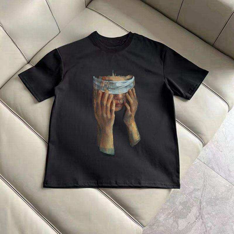 American Ins Streetwear Navy Blue Short-sleeved T-shirt, Versatile for Both Men and Women, Made of Pure Cotton