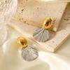 oval polished stud earrings, premium gold and silver color-block earrings, fish tail titanium steel ear jewelry
