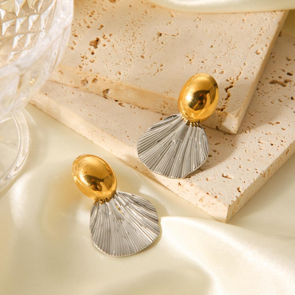 oval polished stud earrings, premium gold and silver color-block earrings, fish tail titanium steel ear jewelry