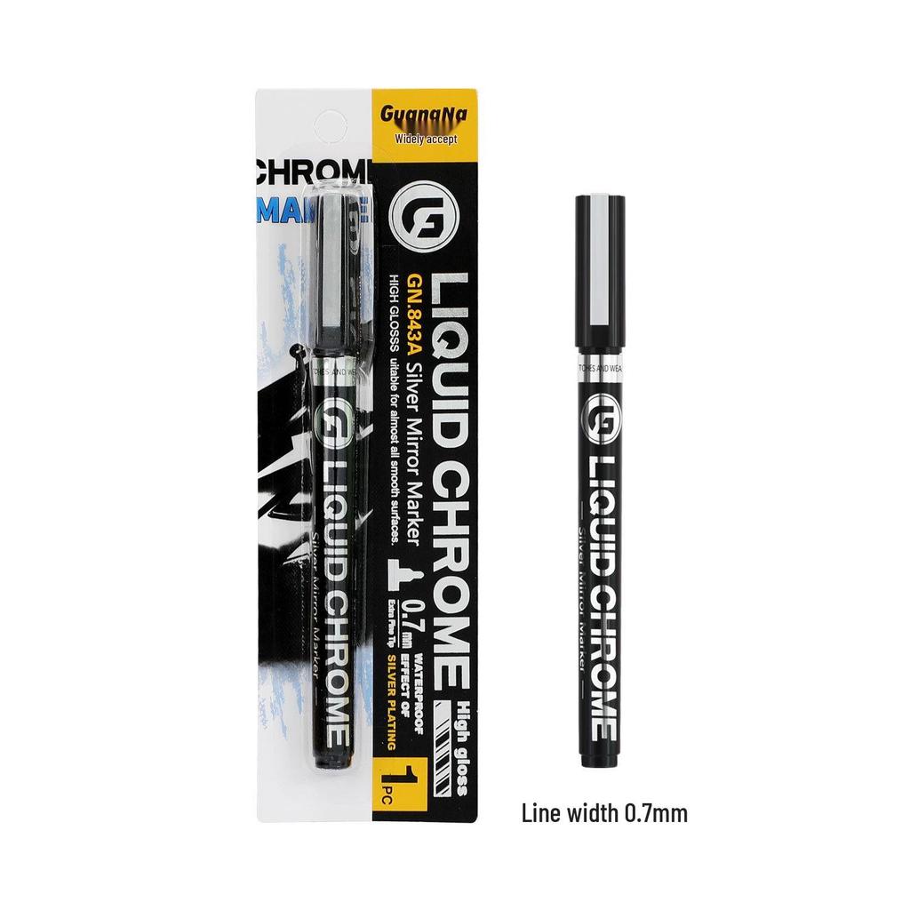 Wide Collection 843 Chrome Reflective Pen: Silver Plated Marker for DIY & Gundam Models.
