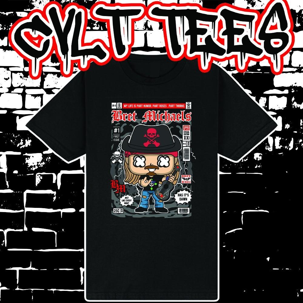 Bret Michaels style Cartoon Black Tee ~ 100% Cotton Unisex T-Shirt XXL