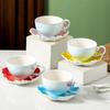 1PC Ceramic Coffee Cup, Plate, and Spoon Set with Elegant Design for Latte Cups, Mother's Day Gift Water Cup Mug with Dish