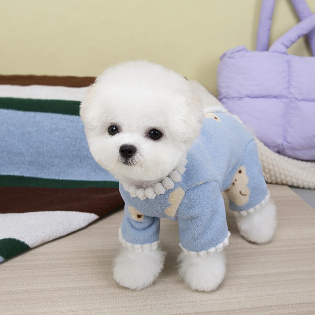 Dog clothes Teddy Pomeranian Bichon small dog cat autumn and winter pet belly clothing 25 belly four-leg fleece jacket