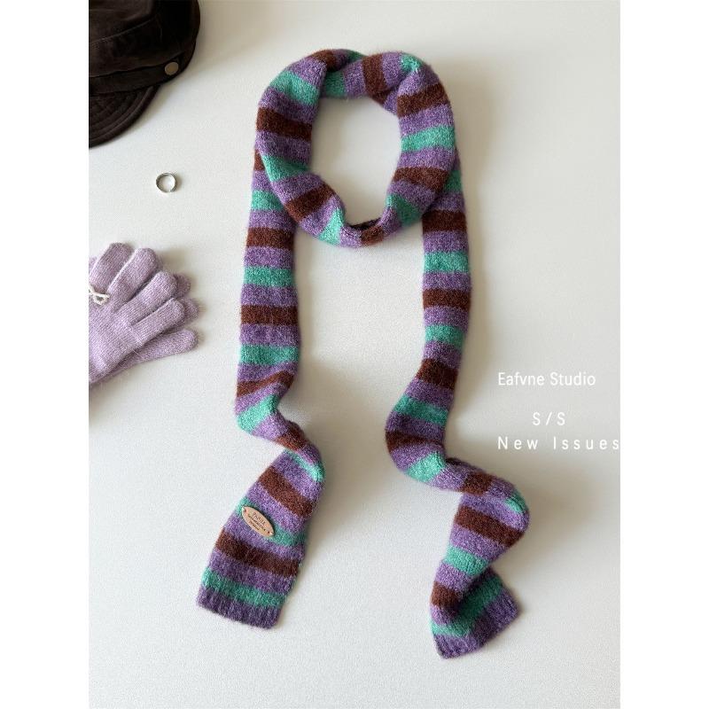 

Giant White Pumpkin Color Striped Narrow Long Japanese Scarf Hot Girl Autumn and Winter Decorative Scarf 190*10cm