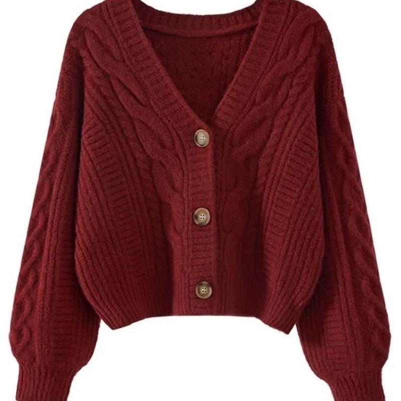Retro Slim V-Neck Knit Cardigan: Women's Petite Lightweight Sweater for Spring & Autumn