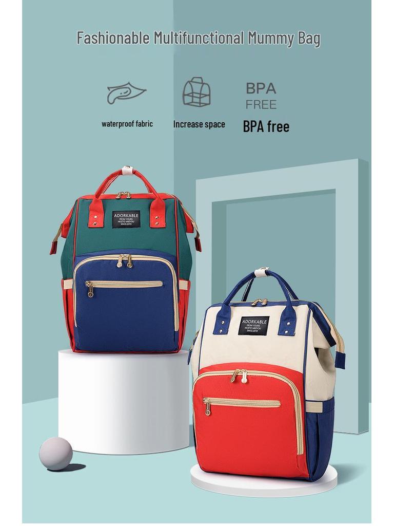 Upgraded Large Capacity Waterproof Mummy Bag - Lightweight Double Shoulder Mother & Baby Color Block Bag