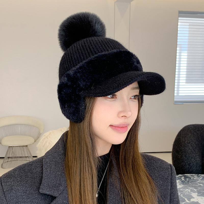 Warm Women's Autumn and Winter Ponytail Knitted Baseball Cap Thickened Outdoor Riding Cold Ear Protection Cap