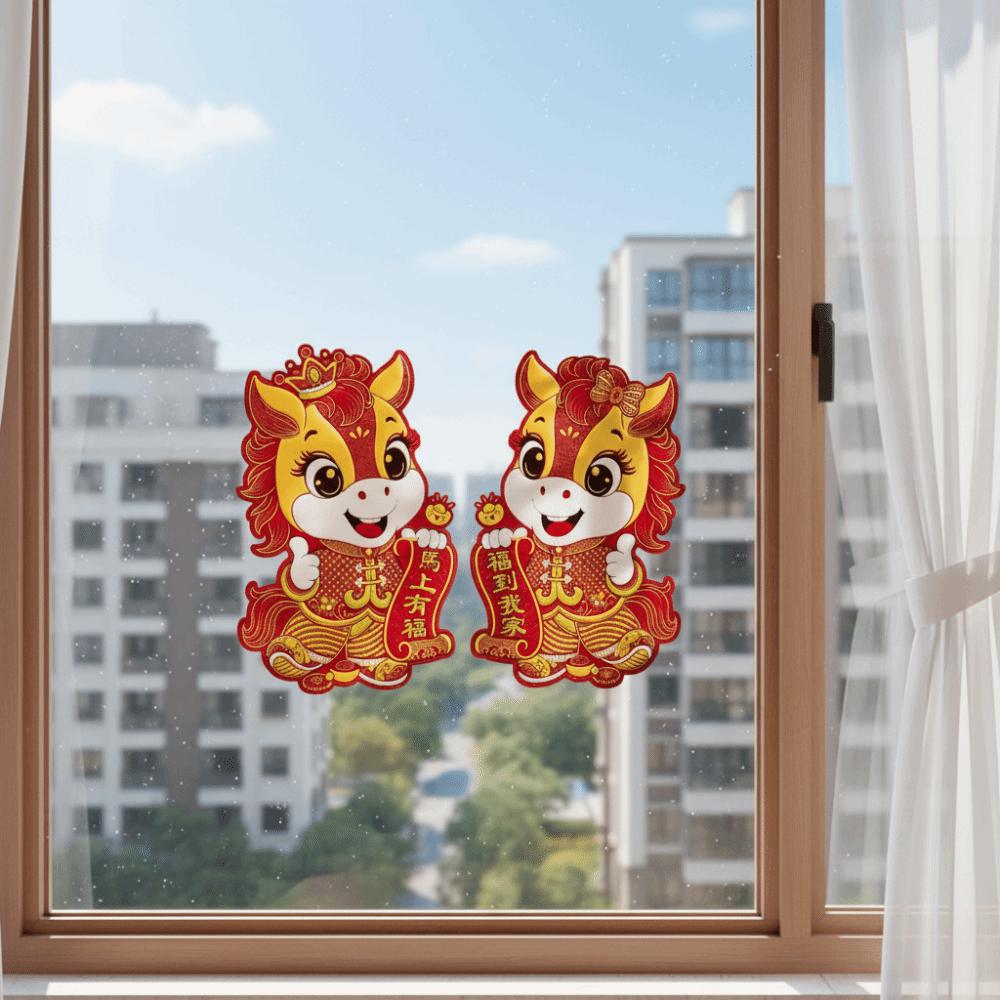 2026 Chinese New Year Decor Lucky Window Clings Happy New Year Door Stickers Home Decoration