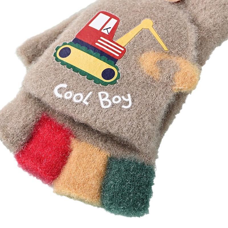Kids' Knitted Excavator Flip-Top Mittens