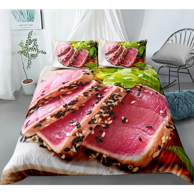 

Еда Говядина Комплект постельного белья 3D Свежее мясо Пододеяльник Кинг/Квин Сайз Вкусные морепродукты Сашими Голень Стейк Реалистичный Пододеяльник 70x133cm 2pcs