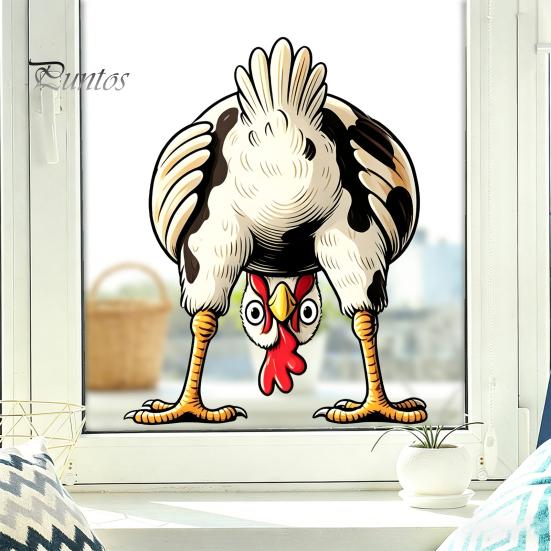 Static Adsorption Sticker Funny Chicken Window Cling, Upside Down Rooster Glass Sticker, Wall Decor Waterproof Non-adhesive Decal for Living