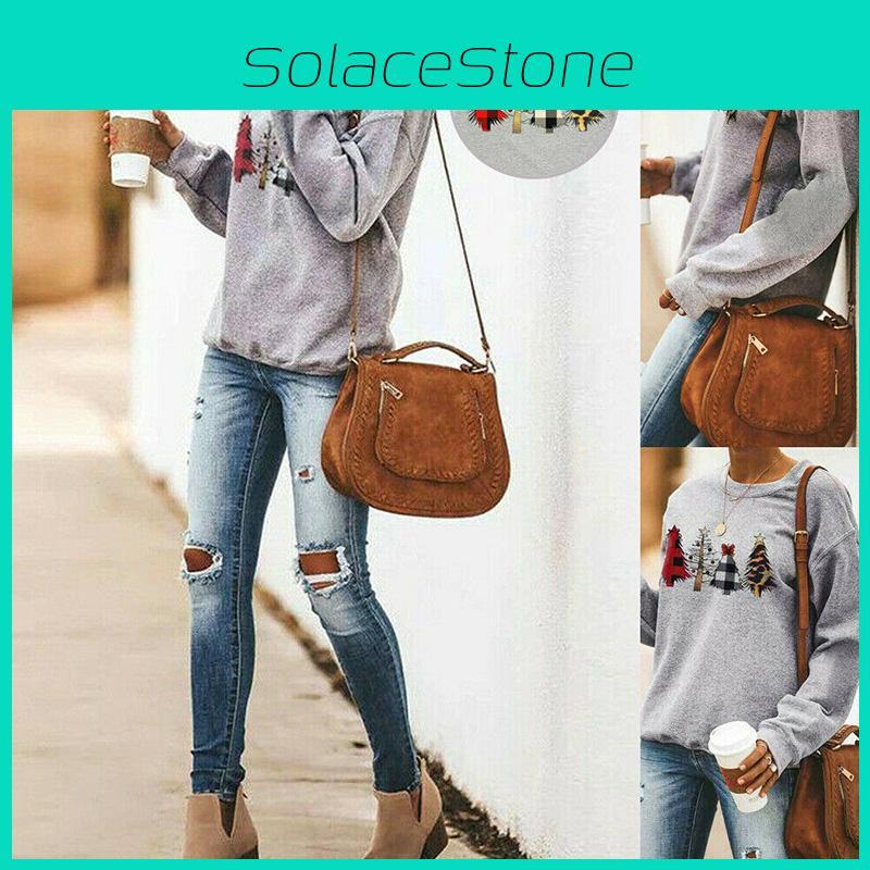 Stylish Women's Christmas Sweatshirt Long Sleeve Pullover Blouse For Festive Occasions