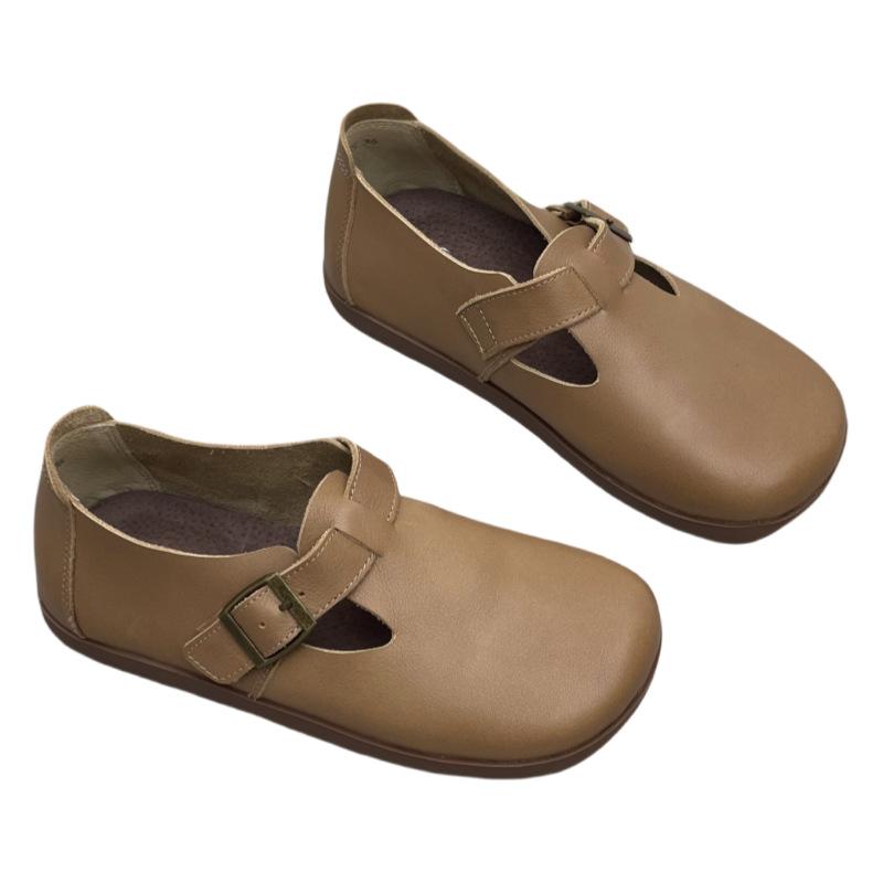 Retro Single-toed, Flat-bottomed, Low-top, Casual and Versatile Soft Leather Women's Shoes