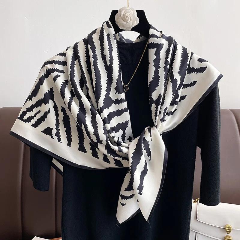 2025 Luxury Brand Square Scarf Design Shawl Wrap 90cm Print Twill Silk Women Hijab Female Foulard Headband Bandana