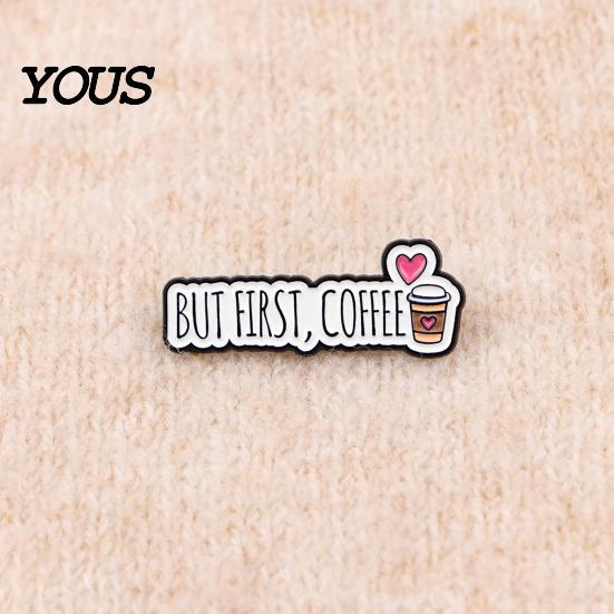 Solid Alloy Coffee Badge Brooch Pin, Slogan Design Brooch, Thickened Zinc Badge, Oil Paint Enamel Stable Buckle Pins for Clothes Hats Backpacks