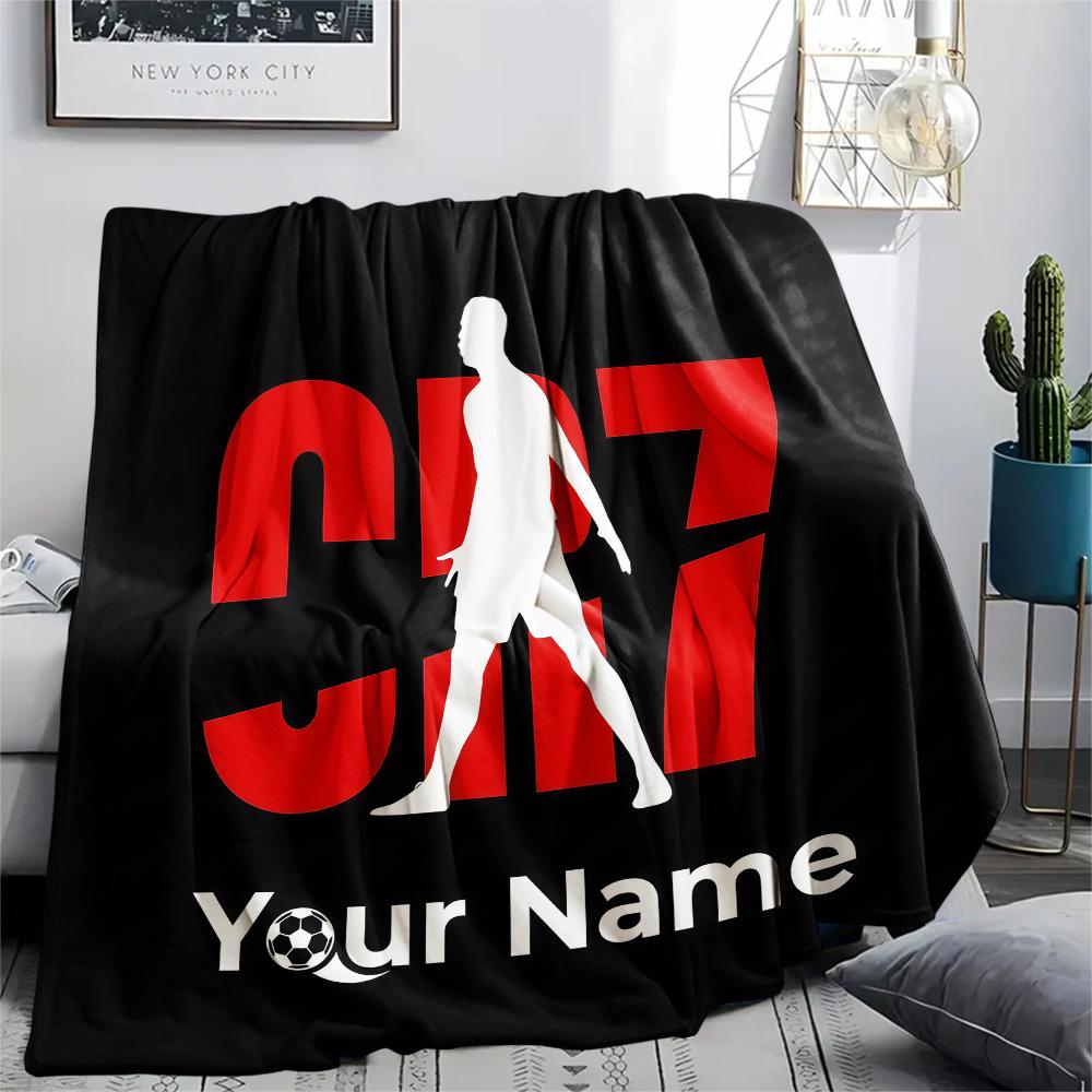 1PC Custom Name CR7 Patterned Flannel Blanket Suitable For All Seasons for Home Decor Warmth and Comfort Gifts Holiday Present -HE54