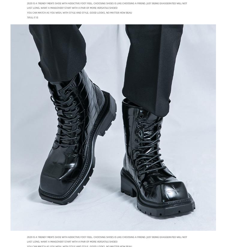 Herren Übergröße Leder Stiefeletten mit eckiger Spitze - Britischer Stil, Formelle & Freizeit High-Top Schuhe