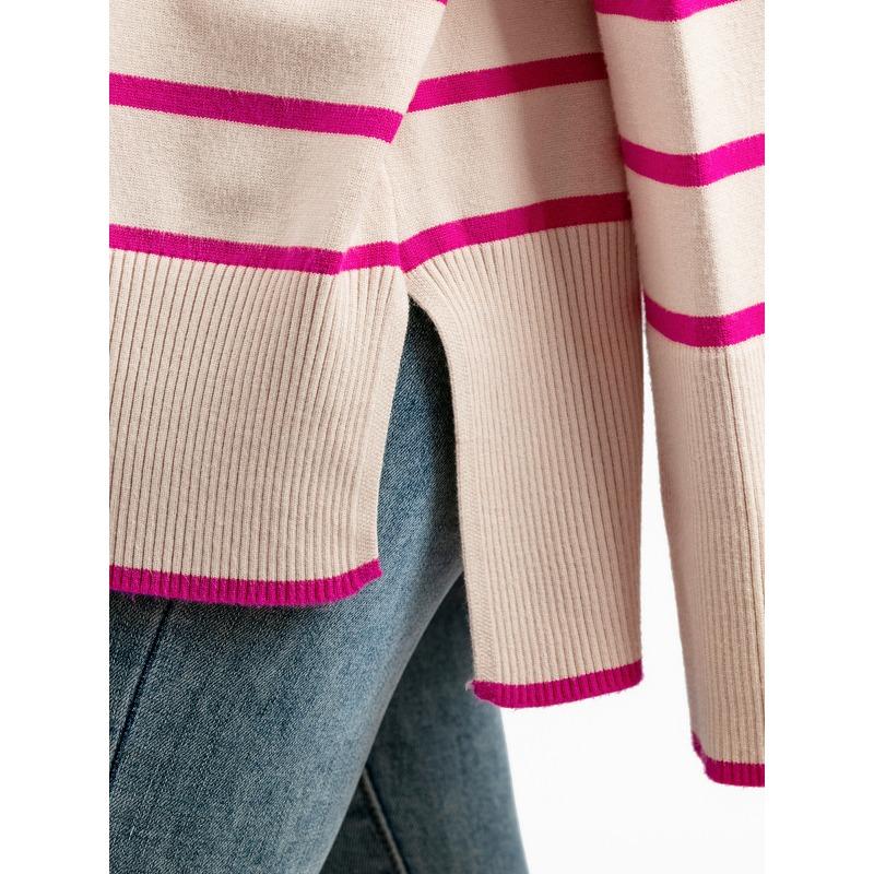 Herbst Winter Damen Pullover Strickpullover Pullover Locker Lässig Gestreifter Rollkragenpullover