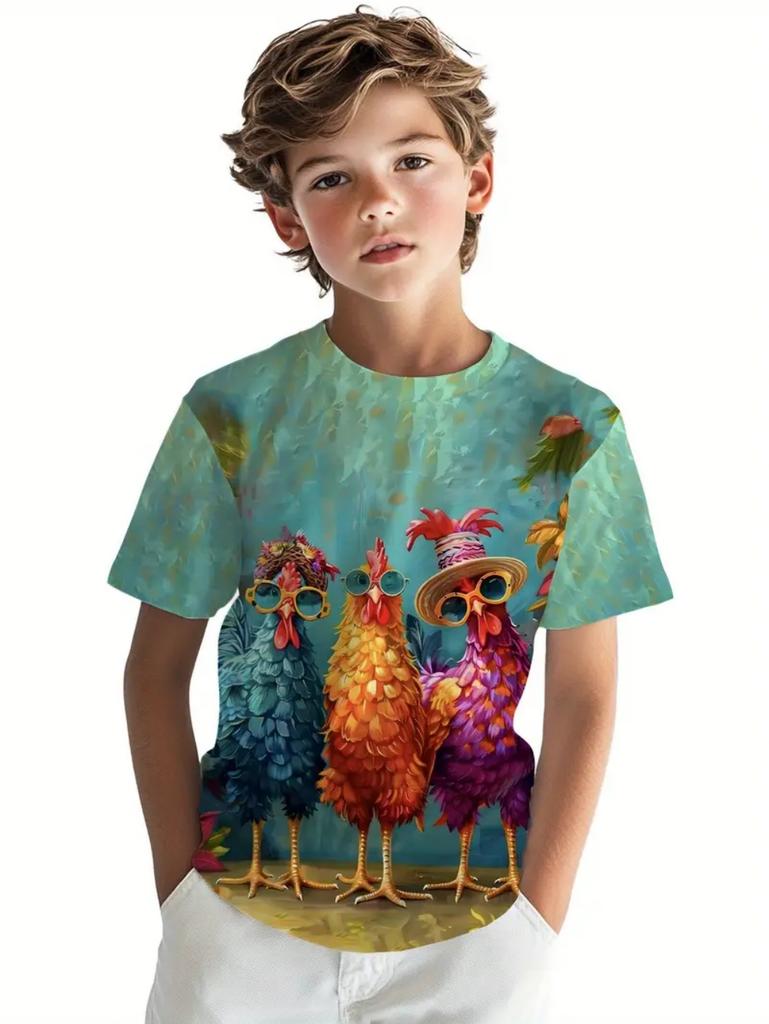 Kids' Tropical Macaw Parrots Beach Print Short Sleeve T-Shirt Summer Animal Graphic Tee