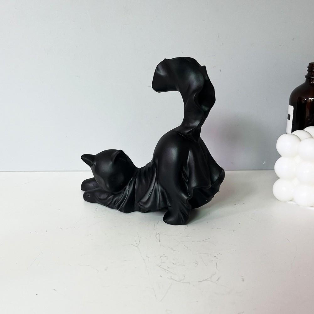 White Stretching Cat Figurine Glow in The Dark Cat Resin Sculpture  Party Decoration