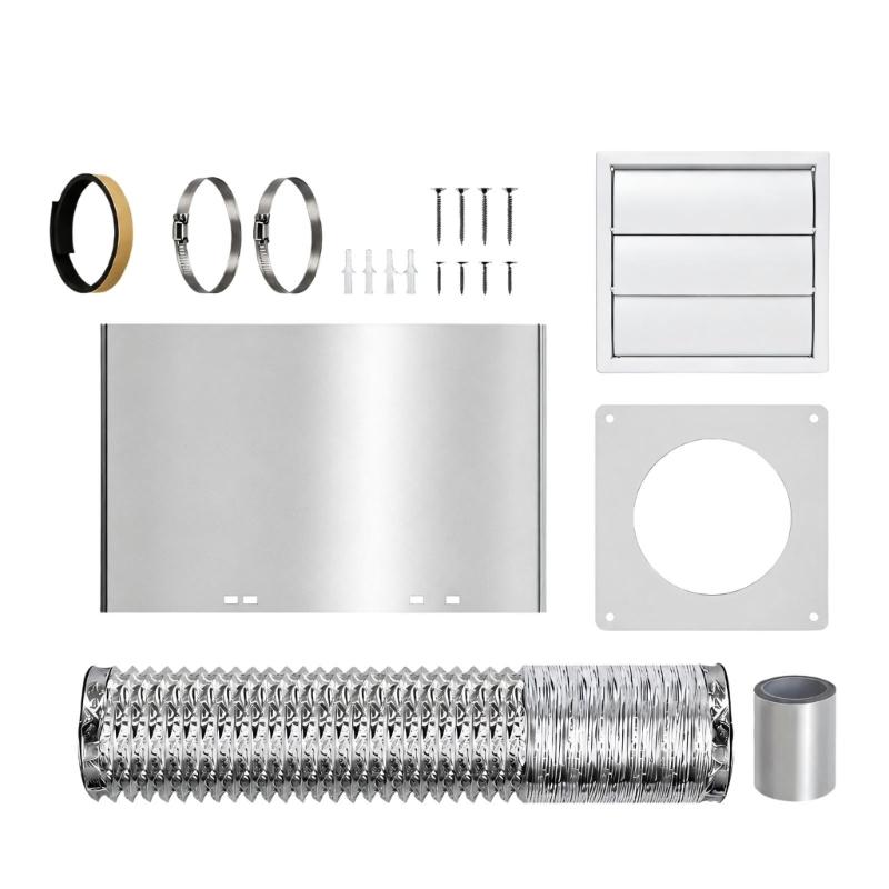 Dryer Exhaust Wall Outlet Package with Exterior Cover, Flexible Duct, Clamps, and Sealing Accessories for Air Routing