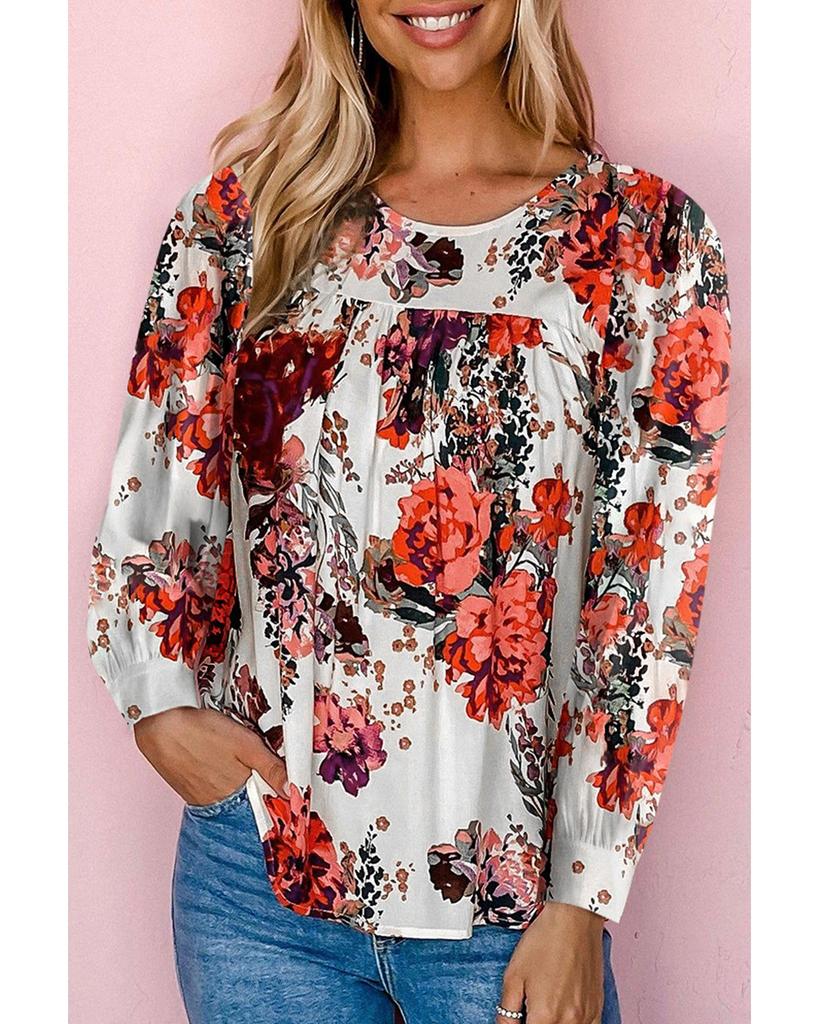 Azura Exchange Retro Floral Long Sleeve Blouse