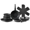 17 Piece Pots and Pans Set Granite Nonstick Kitchen Cookware Black