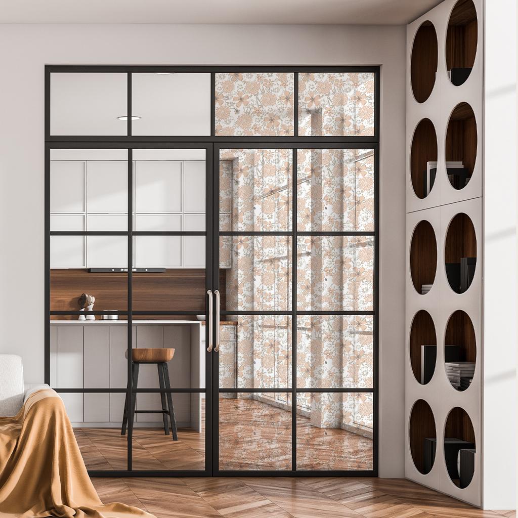 Floral Pattern Electrostatic Glass Sticker Transparent Glass Decoration Bathroom Flower Print Glass Door Sticker