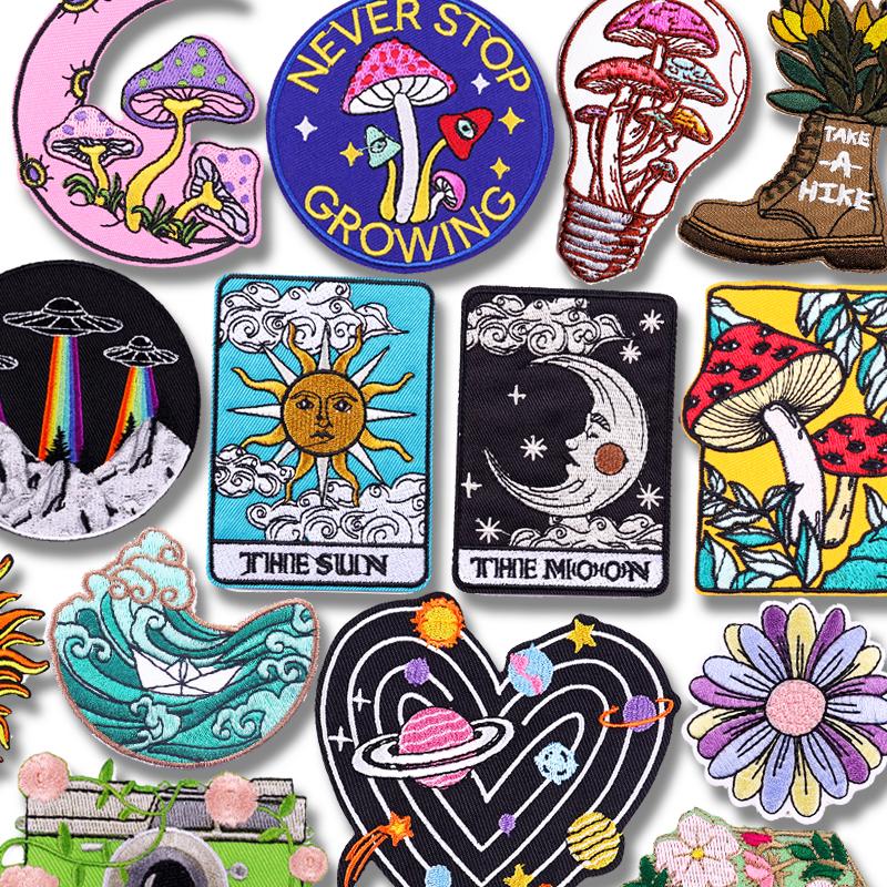 Hats Sew /Ironing Embroidered Patches Cartoon /Mushroom Planet Patch Iron On Patches For Clothing Thermoadhesive Patches Sew Badge
