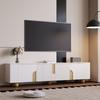 White TV Cabinet 180 Cm, 4 Doors, Elegant Design, Marble-look Surface, Spherical Wooden Feet