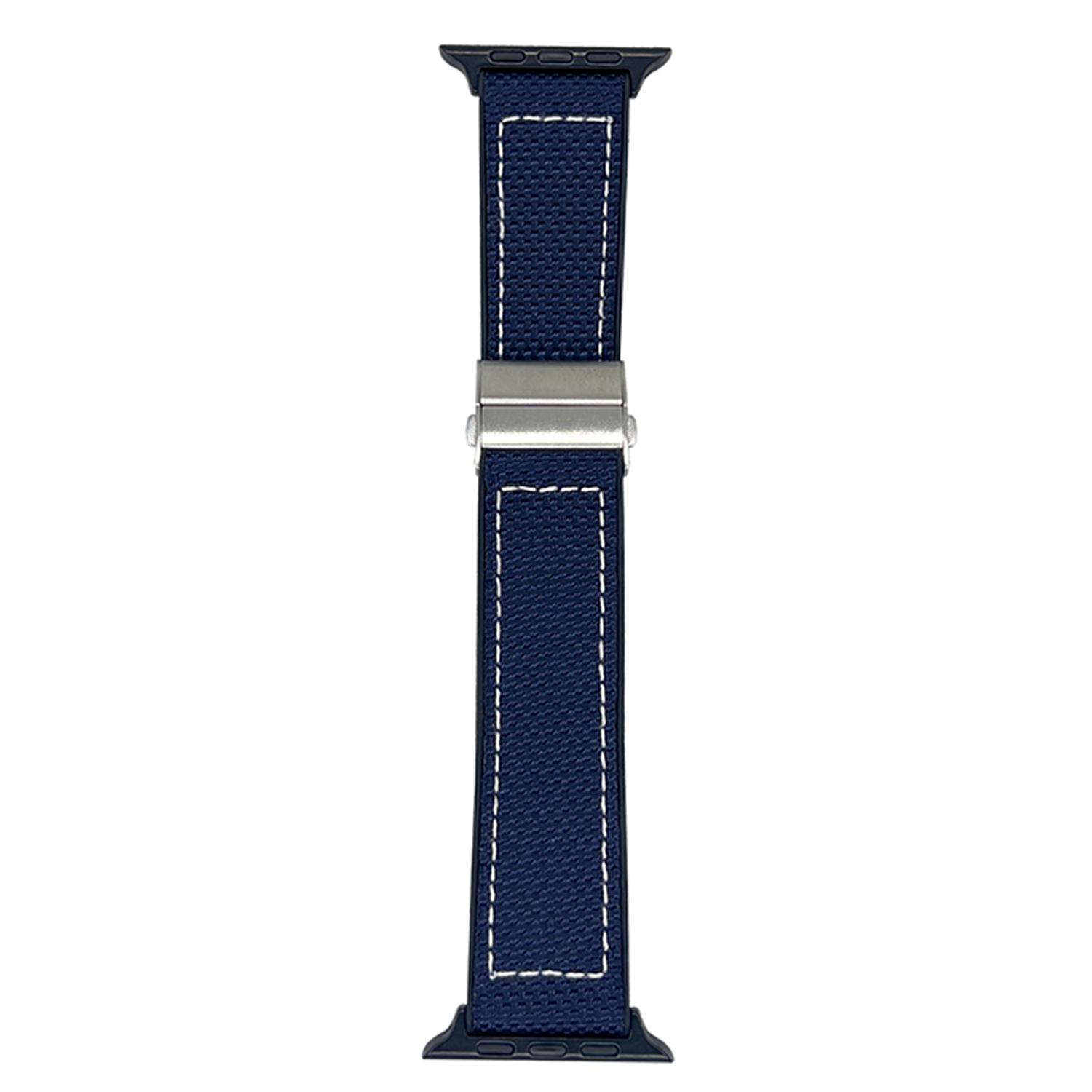 

Watch Band for Apple Watch Series 10 9 8 7 SE 6 5 4 3 2 1 42mm 41mm 40mm 38mm Silicone+Silk Folding Buckle Wrist Strap Dark Blue