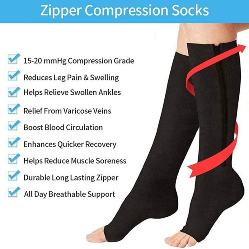 Athletic Compression Zipper Socks Vein Stretch Socks Women Men High Elasticity Pressure Long Biking Socks Leg Support