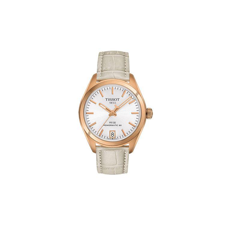 TISSOT Montre  Mouvement M&eacute;canique Automatique &Eacute;tanche 100 M&egrave;tres Bo&icirc;tier Acier Inoxydable Cadran Blanc Bracelet Cuir T101.207.36.031.00 White Dial Belt