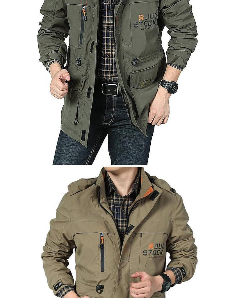 Men's Mid-Length Casual Hooded Plus Size Jacket for Spring and Autumn.