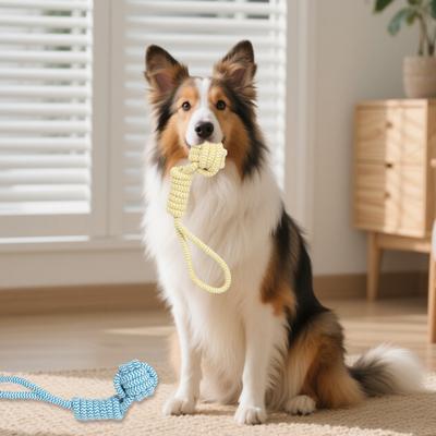 Dog Cotton Rope Toy Rope Knot Ball Chew Toy Interactive Tug-of-War Rope Toy with Grip Ring for Dogs Teeth Cleaning Boredom Relief